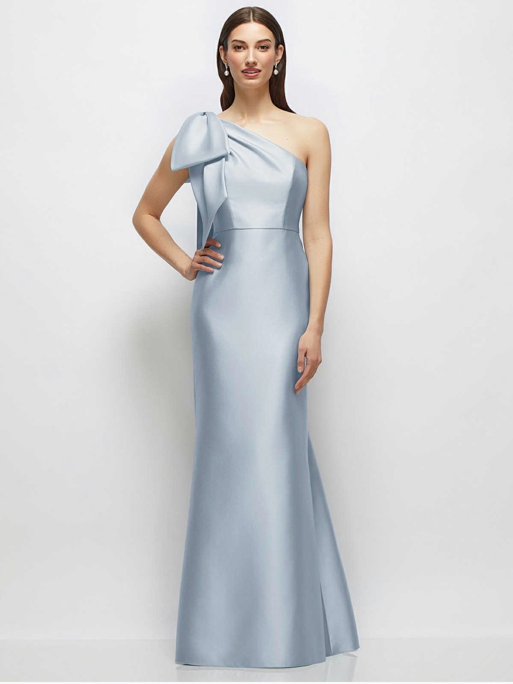 Alfred Sung Bow One Shoulder Satin Dress